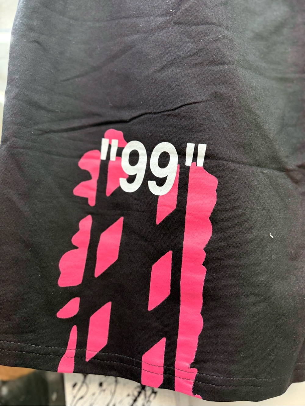 Off-White Black Athletic Shorts with Pink Graphic '99' image 4